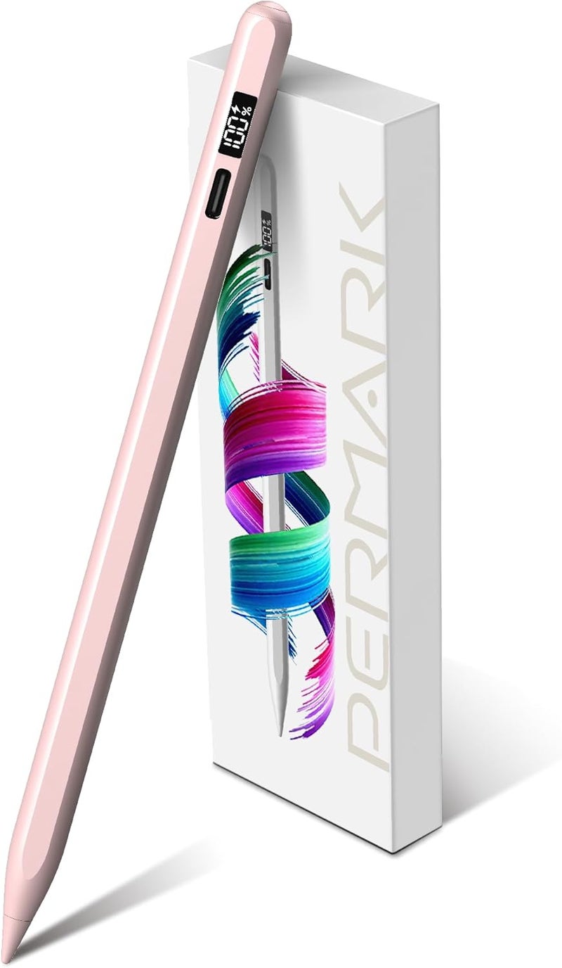 PERMARK Stylus Pen for iPad 2025-2018 with LED Power Display, 15Mins Fast Charge,Tilt Sensitivity Pencil for iPad 10/9/8/7/6th,11th A16,Air 11/13 M2/M3,Pro 11/13 M4,Pro 12.9",Air 5/4/3,Mini 7/6/5 (Pink) - Image 1